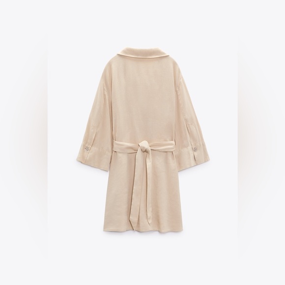 NWT Zara LINEN Blend CHAIN LINK Belt Shirt Dress Khaki/Beige Medium 3/4 Sleeves - Picture 4 of 9